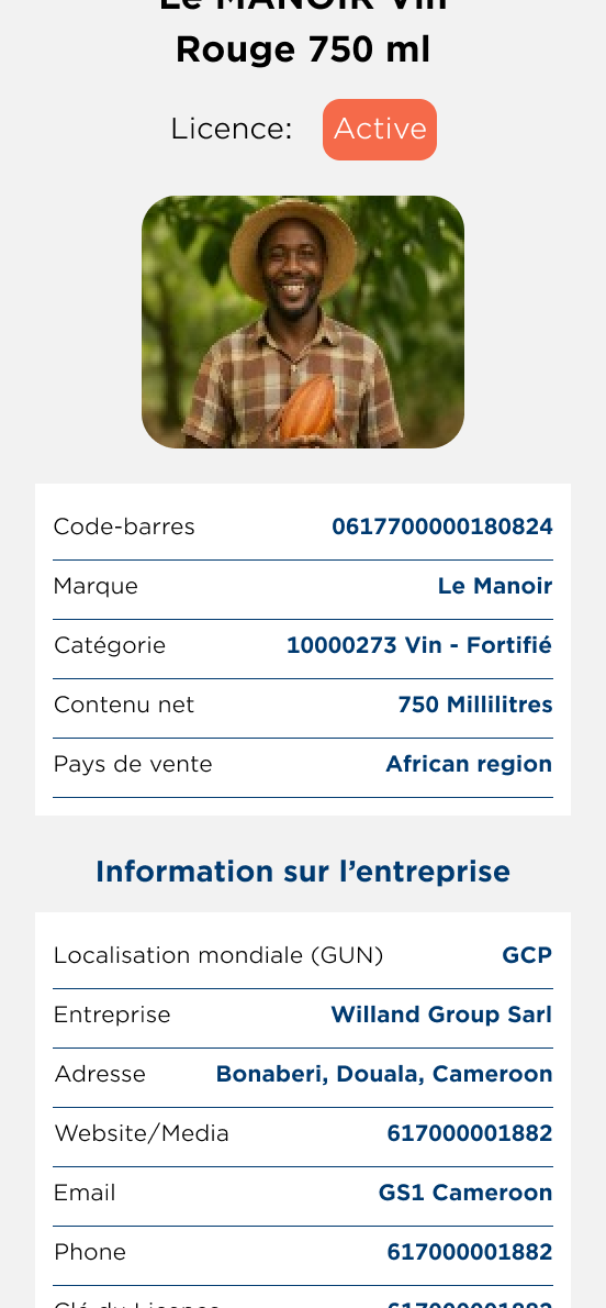 QR617 · Caractéristiques produit GTIN